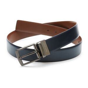 PERRY ELLIS New Reversible Black/Brown Belt with Gun Metal Grained Silver Buckle